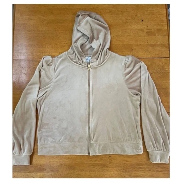 XL Magaschoni Hoodie Velvet Velour Teddy Zip Terry Jacket Taupe Beige Sweater - Picture 13 of 13